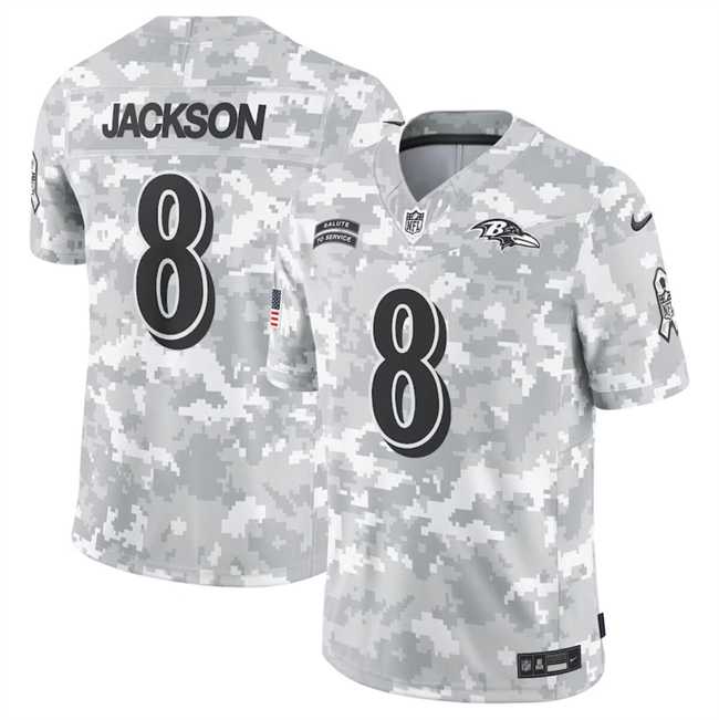 Men%27s Baltimore Ravens #8 Lamar Jackson 2024 Arctic Camo Salute To Service Limited Stitched Jersey Dyin->atlanta falcons->NFL Jersey